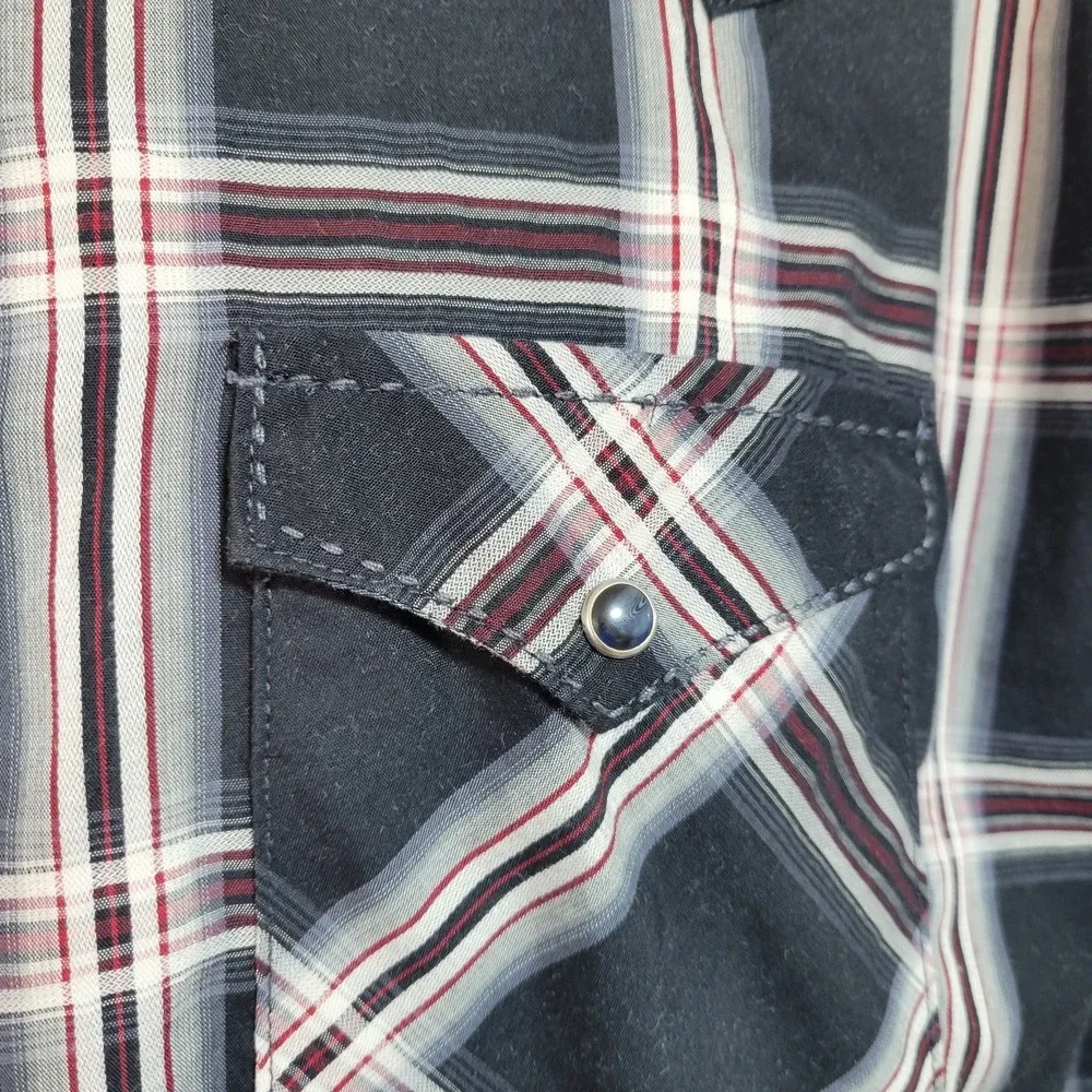 Wrangler Pearl Snap Long Sleeved Western Cowboy Shirt Plaid XL Men's Black White